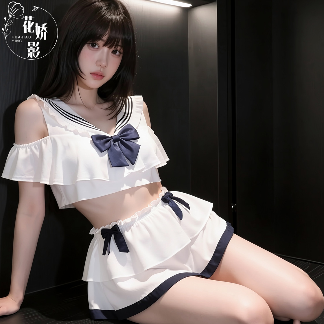 Huajiao Film Academy Style JK Uniform Sailor Suit Bow Ruffle Set Cute Interesting Underwear Can Be Weared Outside