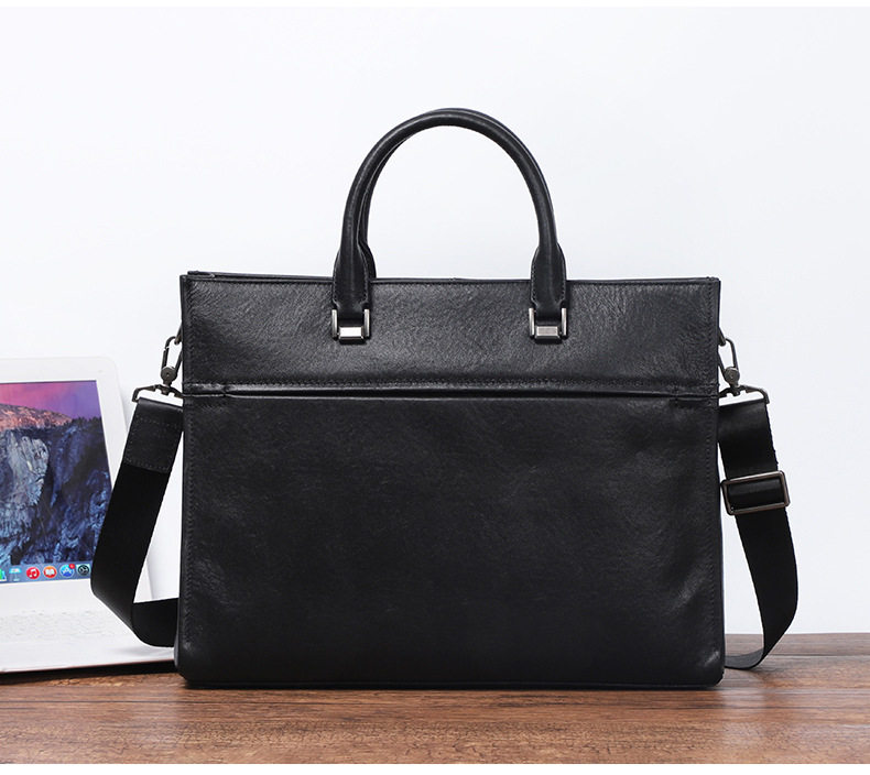 Túi xách tay công sở nam da bò lớp đầu, cặp đựng laptop 15.6 inch nhiều ngăn, 39×7×29 cm — Màu đen chi tiết 3