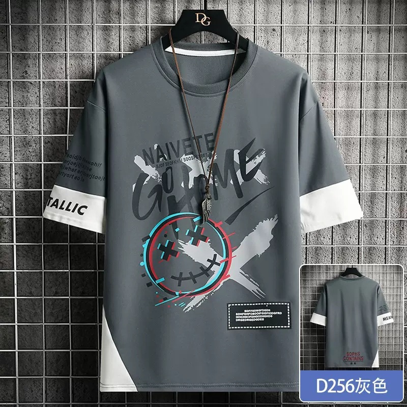 Men's Korean Style Short Sleeve Street Fashion Set Shan Shao Apparel Graffiti Inspired Five Sleeve Top With Shorts Black Gray White Casual Basic Fit_voghion.com