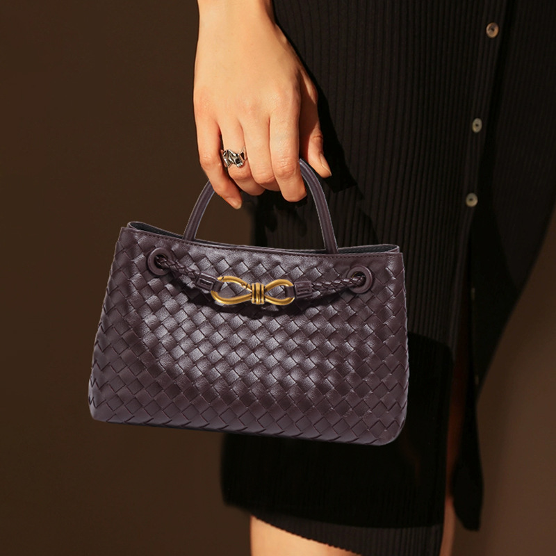 Luxury High-Quality Horizontal Women's Hand-Woven Tote Bag, Commuter Shoulder & Crossbody Small Square Bag - Thumbnail 5