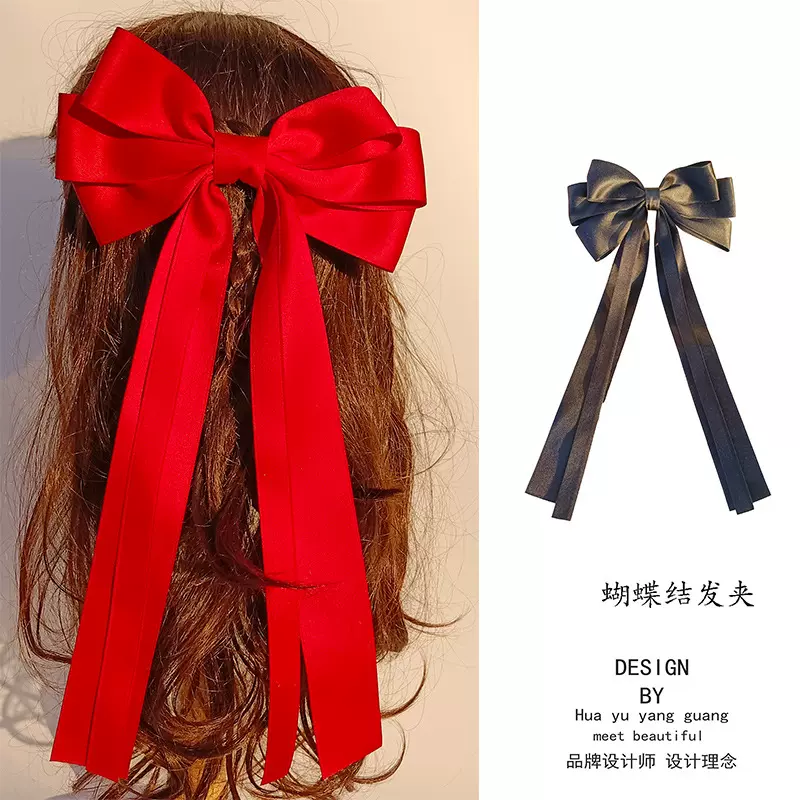 跨境外贸简约蝴蝶结飘带发饰甜美可爱发夹百搭后脑勺头饰弹簧夹发