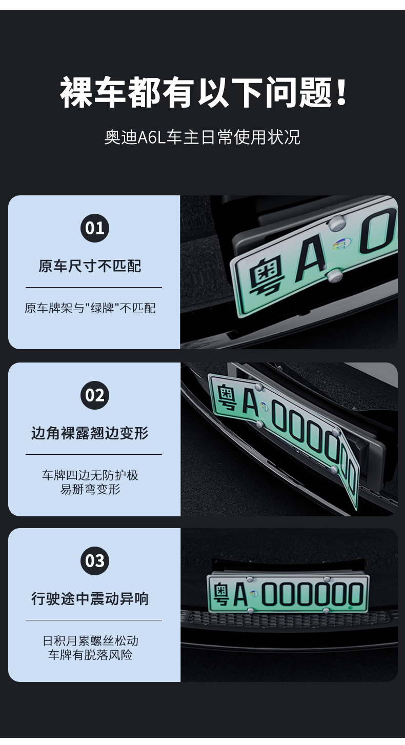 Suitable for 26 Models of Audi A6L Dynamic Type/Elegant Type License Plate Frames, Full-Cover License Plate Frame, Special Protective Frame