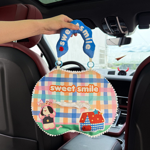 Paper Towel Holder Car Wash Cloth Storage Bag Cute Cartoon Animal Creative Wet Wipes Backrest Handle Box Suspension