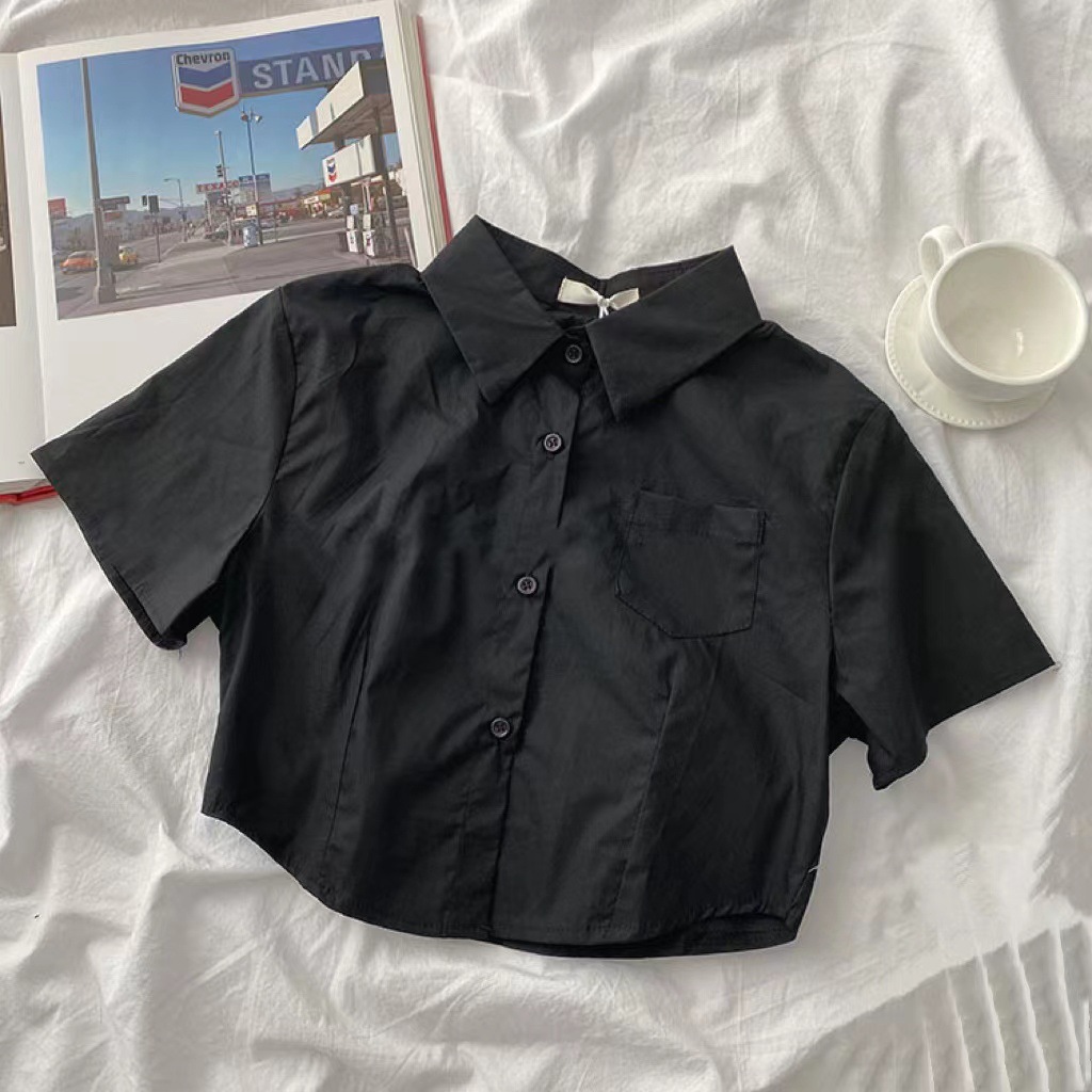 Camisa para niños verano nuevo estilo coreano color sólido estilo universitario simple color sólido todo partido medio y grande camisa de manga corta para niños moda