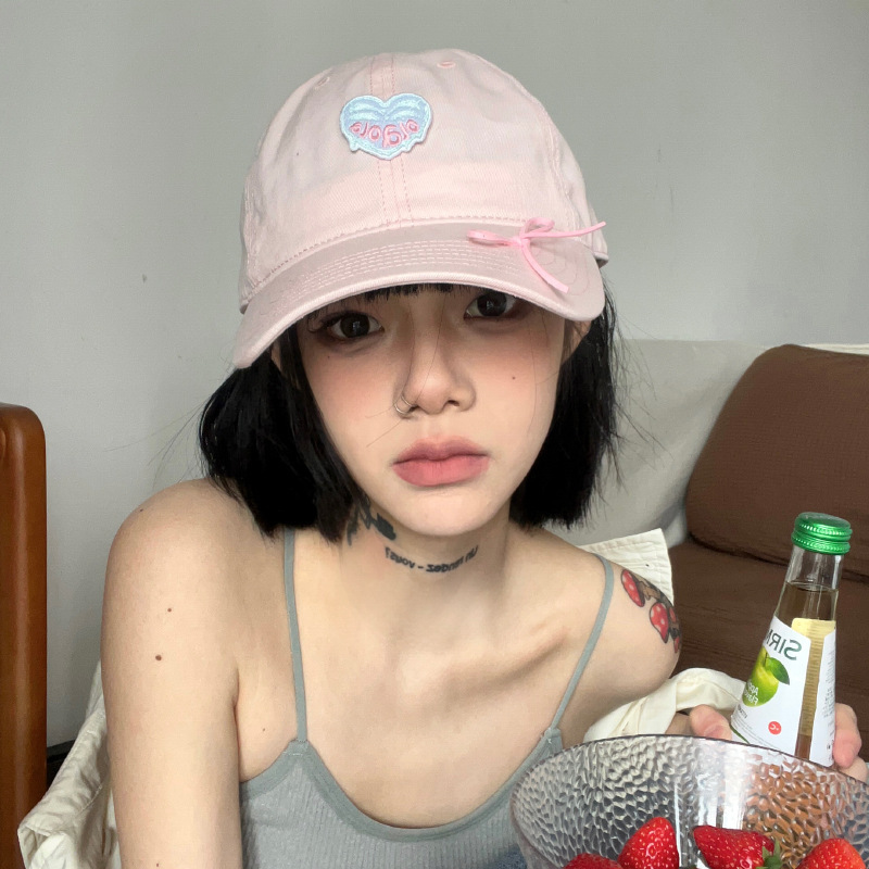 流行春夏蝴蝶結鴨舌帽女顯臉小棒球帽清新綠色帽子防曬帽遮陽帽