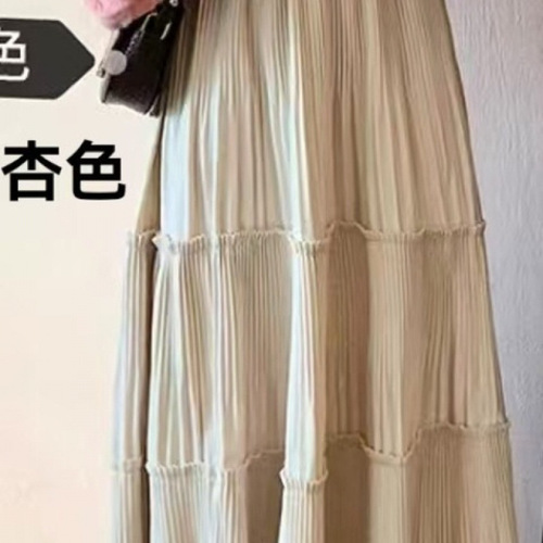 Velvet Semi-Body Skirt for Women - Spring 2025 Medium Length Tiered Dress with High Waist Slimming Effect and Draping Pleated Skirt