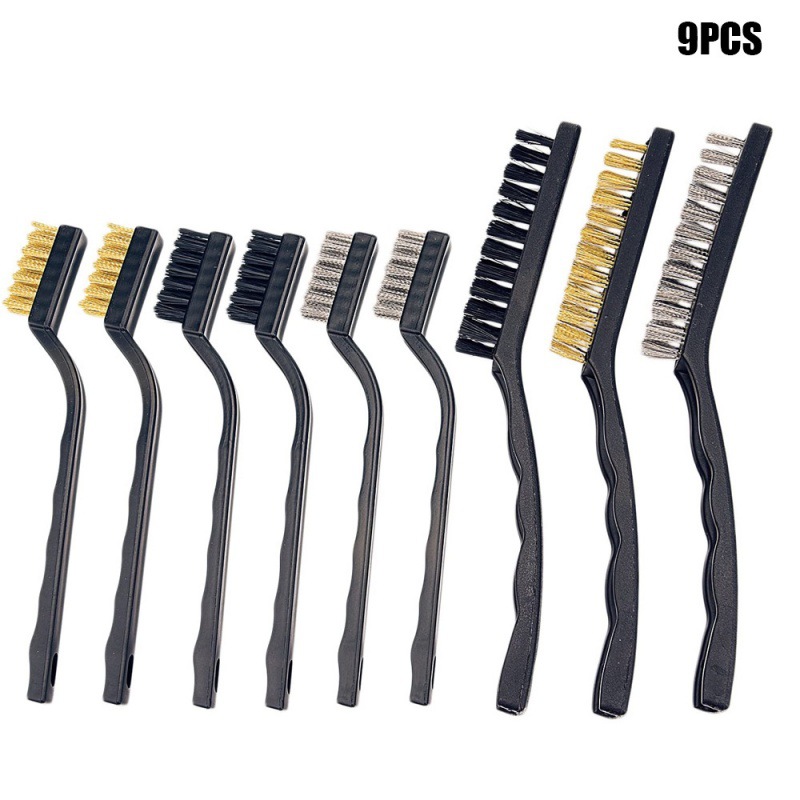 9件套不锈钢钢丝刷手柄套装迷你钢丝刷清洁刷用于清洁焊渣