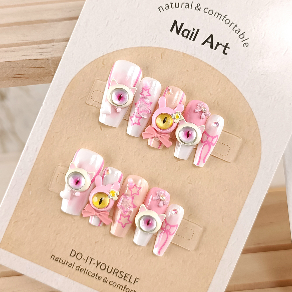 10 píldoras de manicura de dopamina, pequeño monstruo, arco de amor, pegatinas de uñas, fototerapia manual, uñas usadas