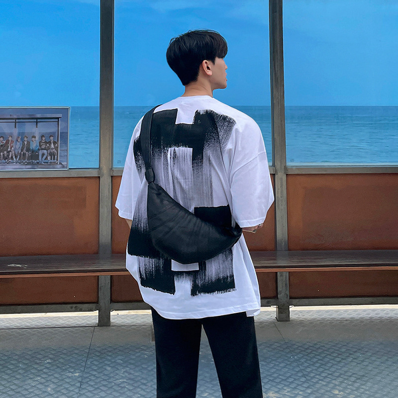 [Big Sale] Short-Sleeved T-Shirt Men's Ins Trendy Korean Style Summer Loose Niche Design Graffiti Printed Half-Sleeve Top