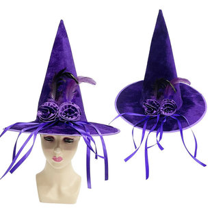 Halloween Headdress Cloth Hat Witch Hat Party Black Purple Witch Hat Performance Photo Magician Hat