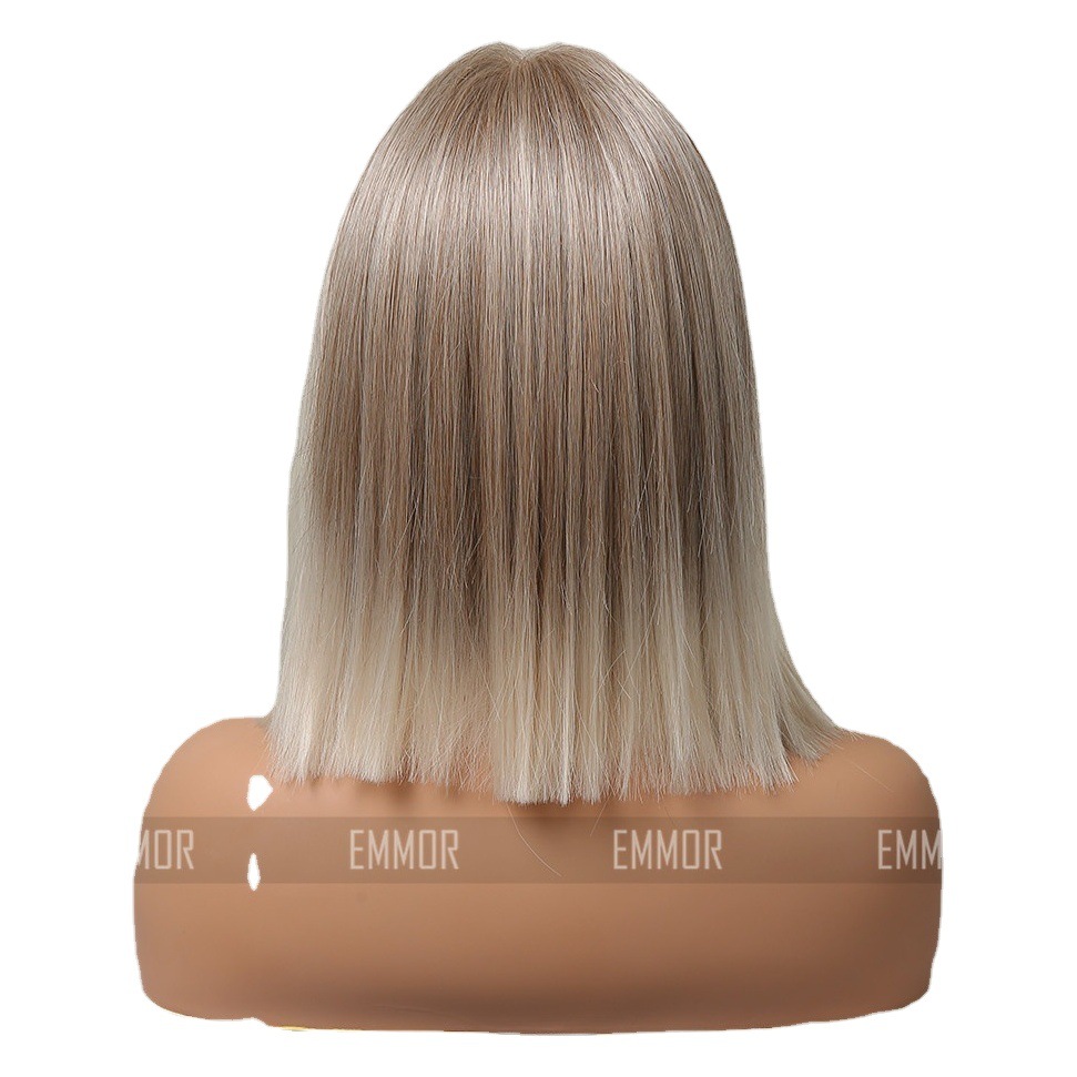 Nueva peluca completa con cuero cabelludo realista, raya en medio, cabello liso hasta los hombros con degradado dorado, peluca de encaje natural estilo europeo y americano para mujer