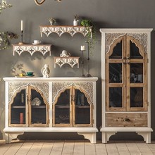 欧式复古置物柜酒柜美式柜子高柜餐边桌实木餐边柜鞋柜玄关玄关柜