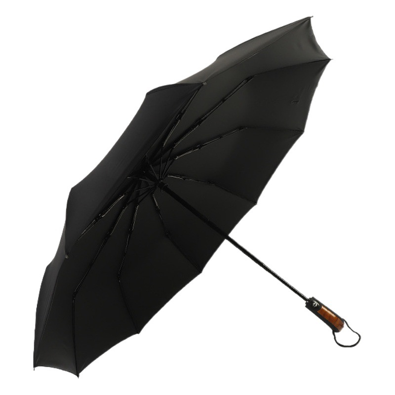 Paraguas automático de 10 huesos de apertura automática y recepción de pegamento negro opaco protección solar paraguas de sol mango curvo paraguas triple logotipo publicitario