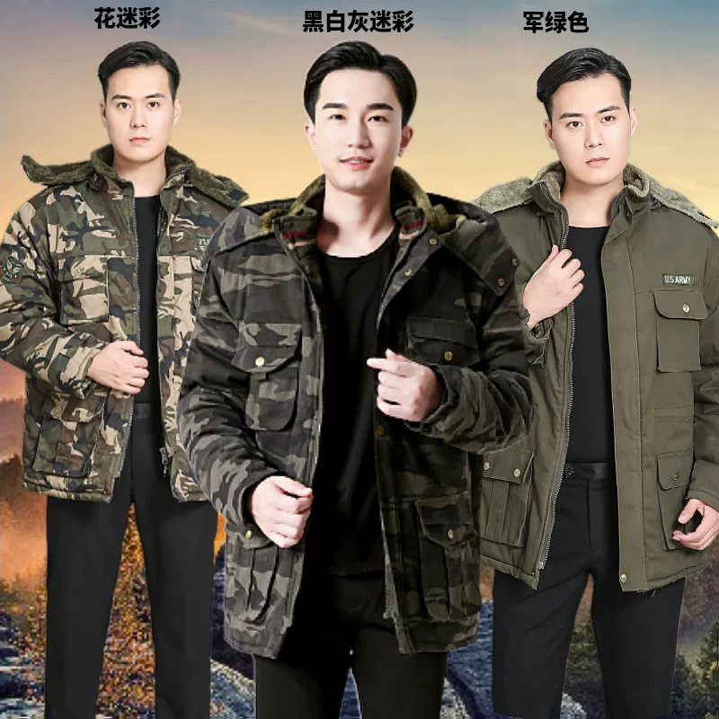 Camouflage demi-season long warm coat, keep warm work down jacket