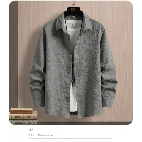 White Men's Long-Sleeve Autumn Casual Collar Shirt Loose Polka Dot Wrinkle-Resistant 2025 High-End Cool Cool Style Top