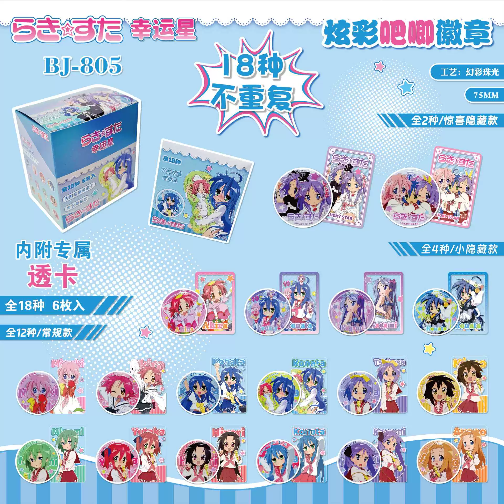 Двусторонний бейдж-аниме Blind Box, 75 мм коллекционные значки, случайный персонаж (2D сериал)