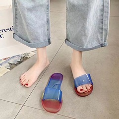 Summer New Crystal Slippers for Women, Fashion Jelly Transparent Outdoor Wear Casual Color Home Anti-Odor One-Sided Slippers for Women