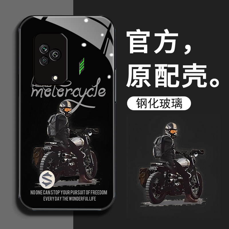 Motorcycle Black Shark 5 mobile phone shell male black shark 5RS glass shell Black Shark 5Pro charging Qianyi diarrhea poke welding Xia Cixi lying