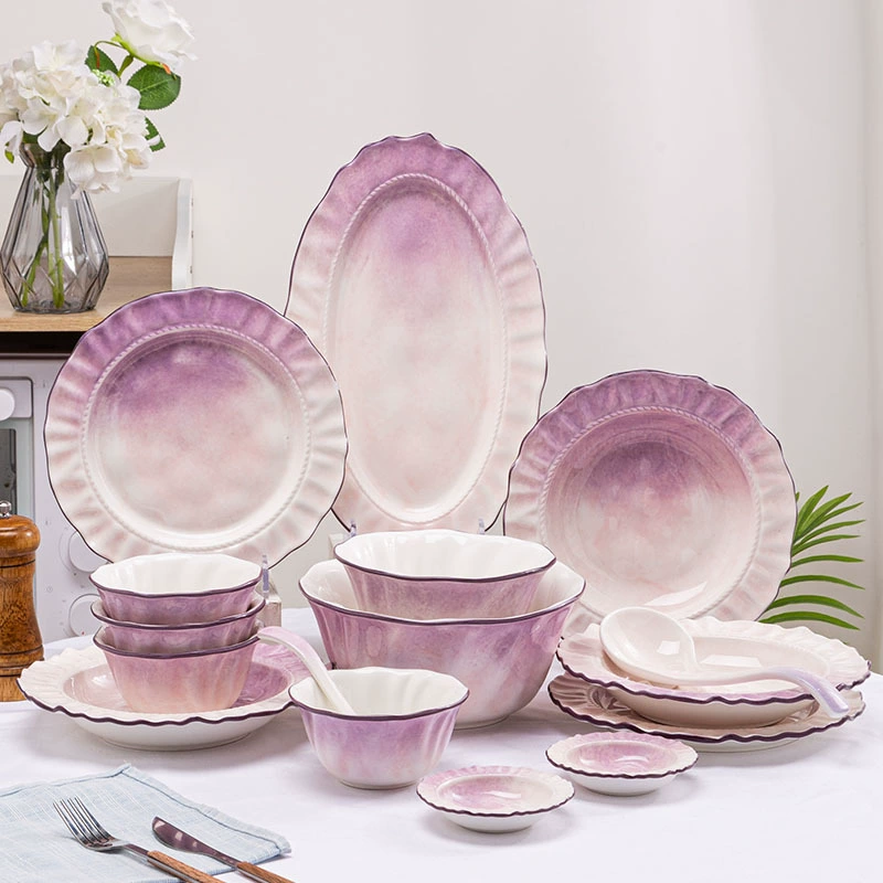 Фиолетовая высококачественная керамическая посуда, набор для домашнего использования, французский стиль, градиент, легкий роскошный стиль, высококачественный стиль