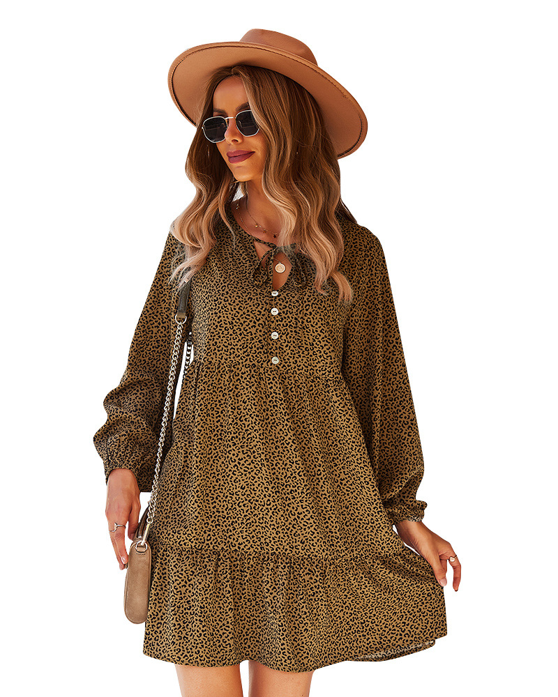  women s leopard print long-sleeved loose A-line dress nihaostyles clothing wholesale NSDY73916