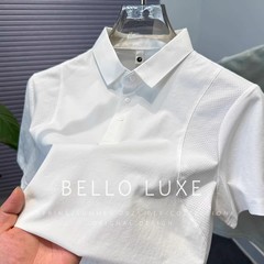 高端拼接翻领polo衫男2025新款夏季运动休闲短袖t恤男士纯色上衣