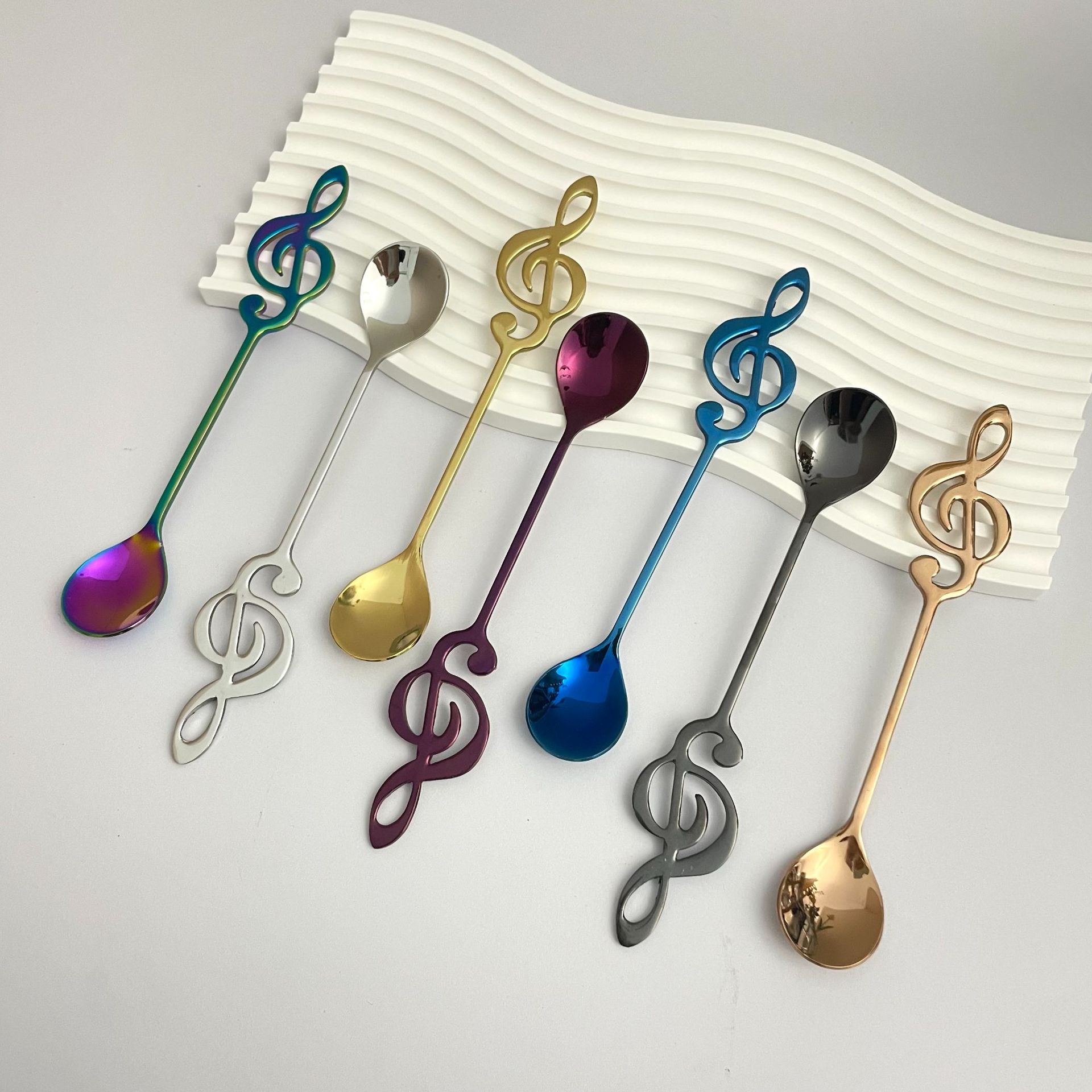Großhandel für Kaffeelöffel mit Musiknotenmotiv aus Edelstahl 304, kreativ und farbenfroh, für Kuchen und Desserts_voghion.com