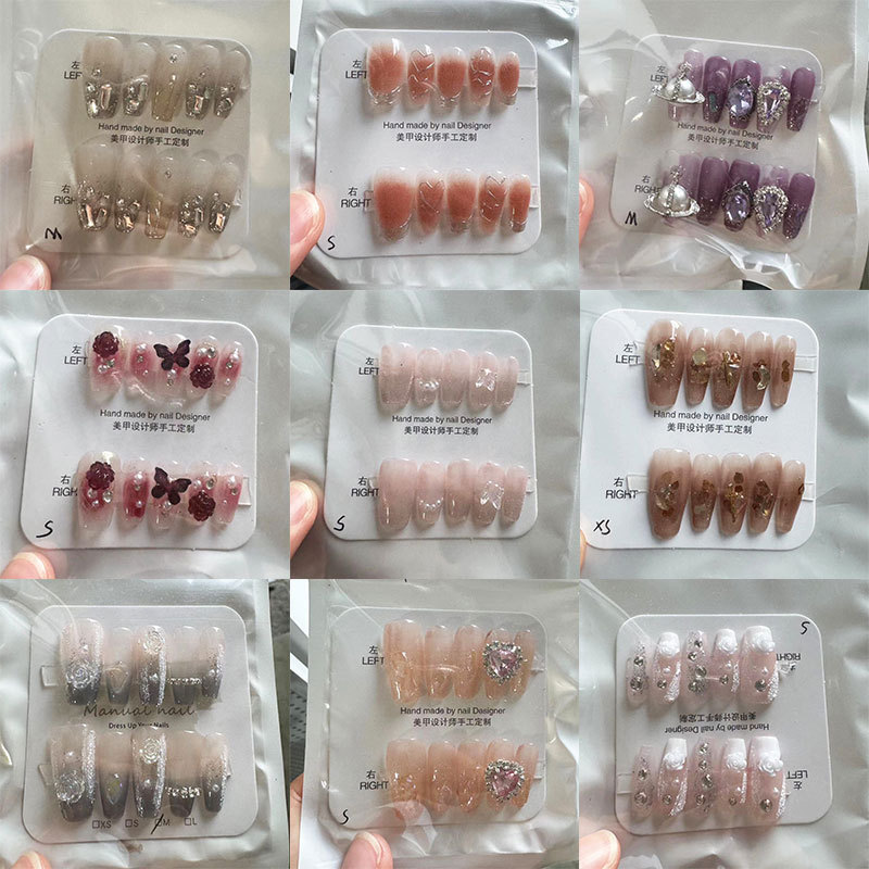 Kaiman desgaste hecho a mano fragmento de uñas con flash diamante Año Nuevo desgaste pieza de uñas puro deseo europeo y americano largo parche de uñas