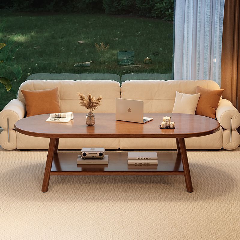 Coffee Table Living Room Home New Small Apartment Walnut Solid Wood Double-Layer Coffee Table Light Luxury Minimalist Oval Small Tea Table