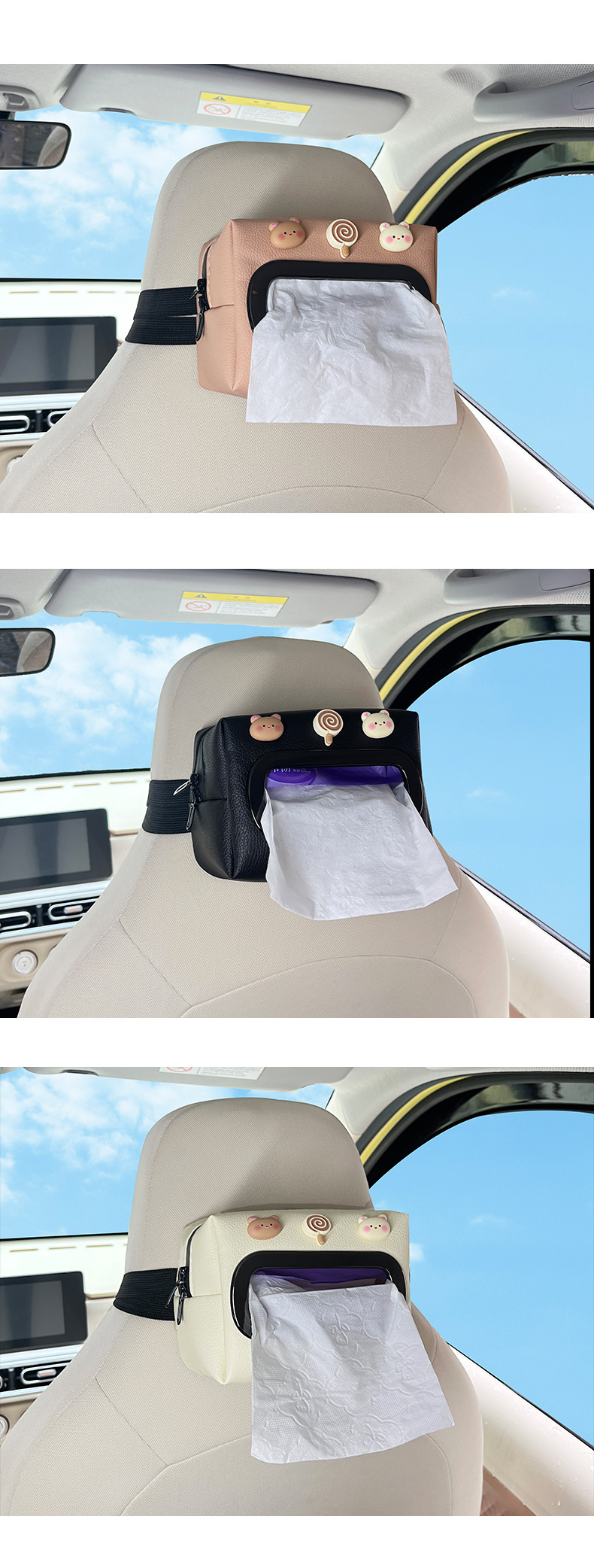 Suitable for Wuling macaron third generation tissue box bag car interior storage seat hanging paper bag leather