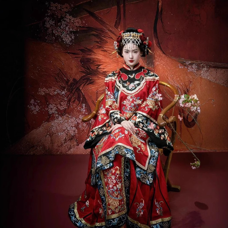 Ethnic Traditional Costume Jin Shang Han Costume Paid Costume Heavy Industry Printed Qing Han Women's Wear Late Qing Dynasty Gown Horse Face Skirt suit