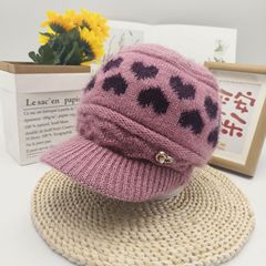 新款冬季中老年人老太太毛線帽加絨加厚奶奶媽媽心形保暖針織帽子