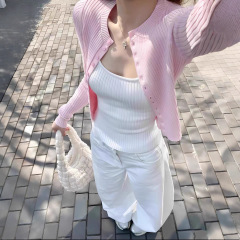 韩系温柔风针织吊带背心开衫两件套装女纯欲甜辣妹修身2025早秋季