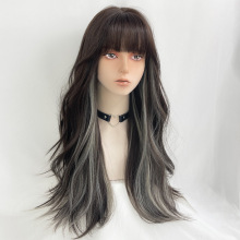 佳禾假发卷发长发自然空气刘海网红气质彩色挂耳染挑染个性假发套