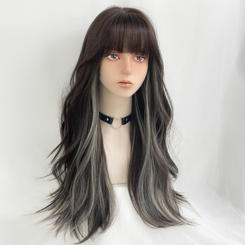 Jiahe Wig Curly Hair Long Hair Natural Air Bangs Cyber Celebrity Temperament Color Hanging Ear Dye Distinctive Wig Cover Jiahe Wig Curly Hair Long Hair Natural Air Bangs Cyber Celebrity Temperament Color Hanging Ear Dye Distinctive Wig Cover
