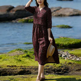 2026大码宽松新款高端棉麻女装春夏旅游度假风妈妈气质棉麻收腰波