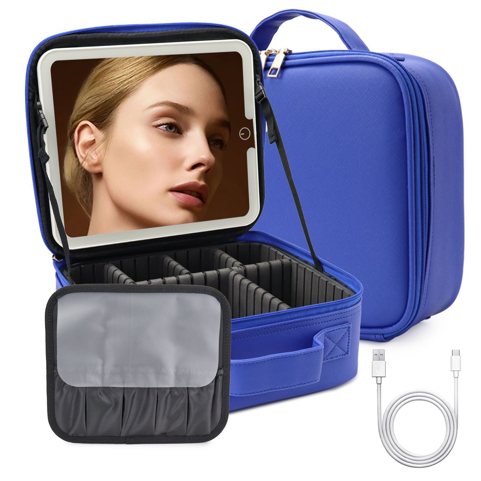 Bolsa de cosméticos de viaje LED premium con espejo para mujer caja de pinceles de maquillaje portátil de gran capacidad bolsa de belleza de partición portátil