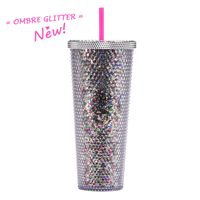 二層プラスチックストローカップ大容量クリエイティブ 710 ミリリットルドリアンカップハンドカップ発光変色レインボーグラデーションカップ|undefined
