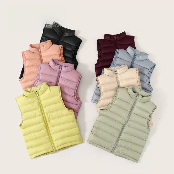 Boys, Girls, Small, Medium and Large Kidsren's Clothing, Kidsren's Lightweight Waistcoat, Stand Collar, Pure Color Warm down Jacket, Vest