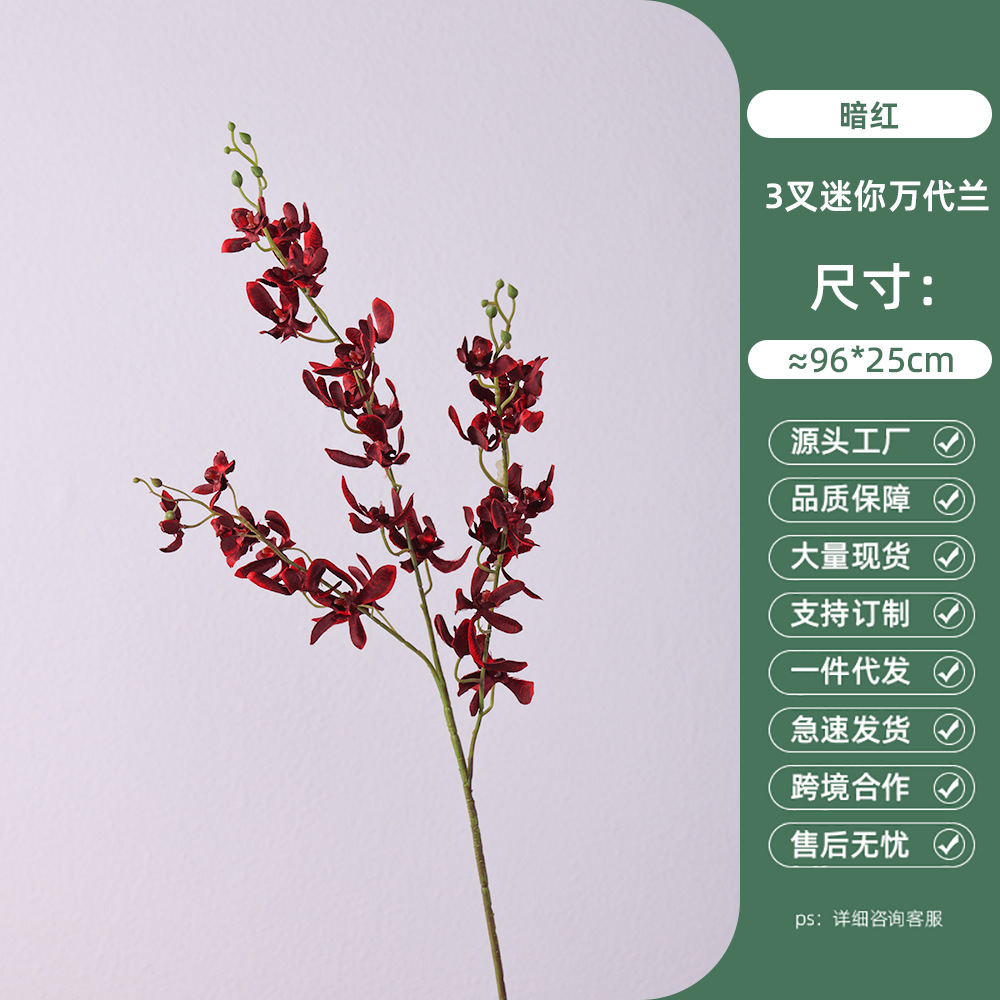 3-pronged mini cymbidium-dark red