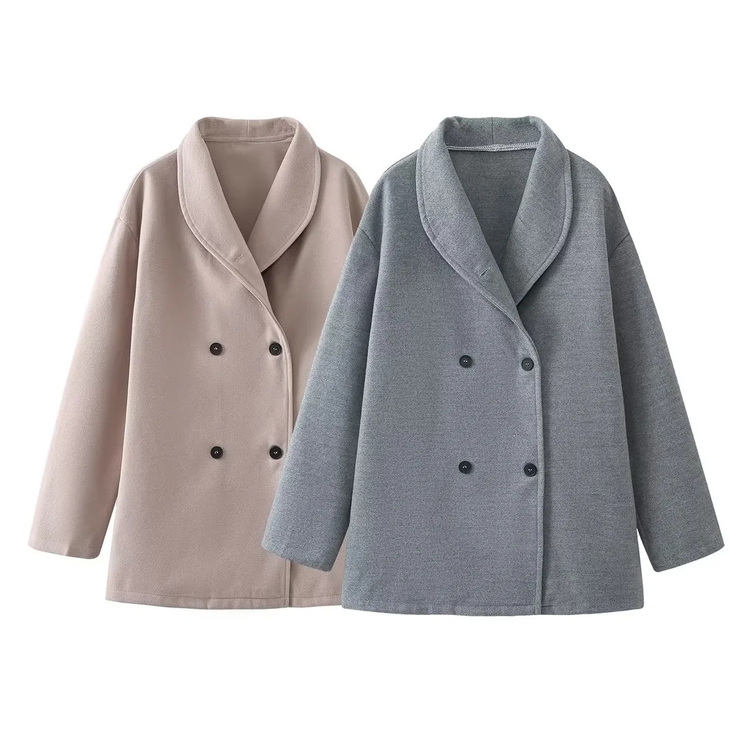 568g Weight Coat, Woolen Coat Outerwear Type Long Sleeve Sleeve Length Double Breasted Placket Type woolen Fabric Type Long Top Length Daily Occasion Standing Collar Neckline Loose Fit Type Solid Color Pattern Winter, Autumn Season Women's Gender Elegant, British Style Style Women's Elegant British Style Solid Color Double Breasted Coat Woolen Coat 7
