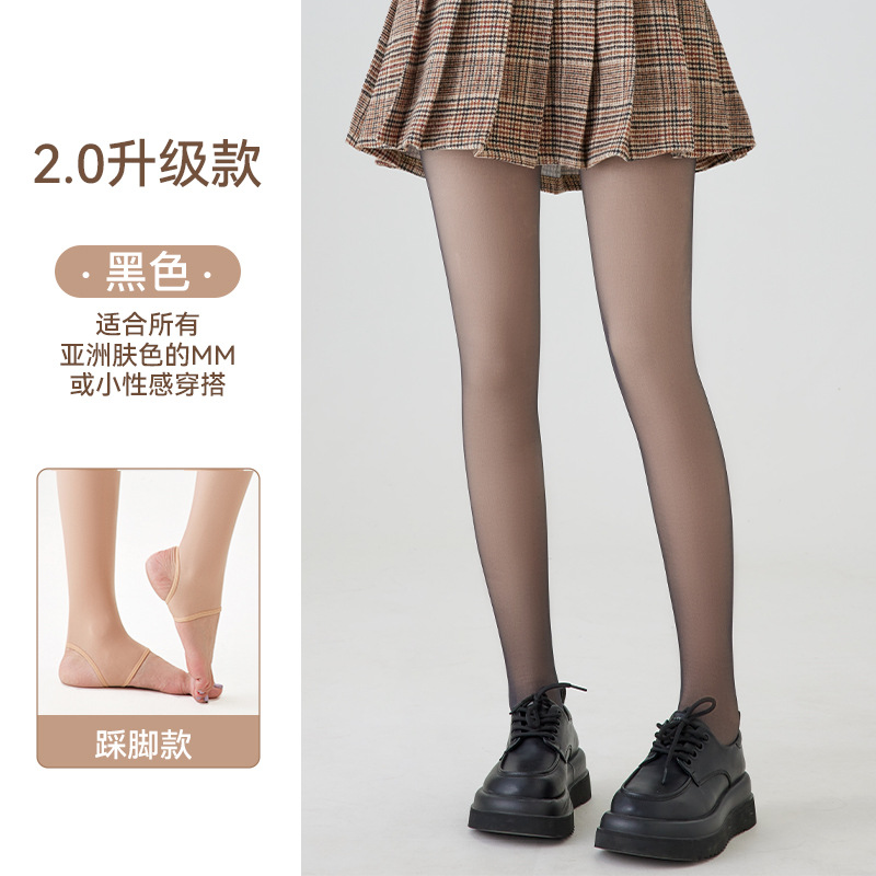 Leggings calientes de mujeres de doble capa de piernas desnudas artefactos otoño y invierno 720 agujas de tela de piel desnuda y pantalones gruesos de lana