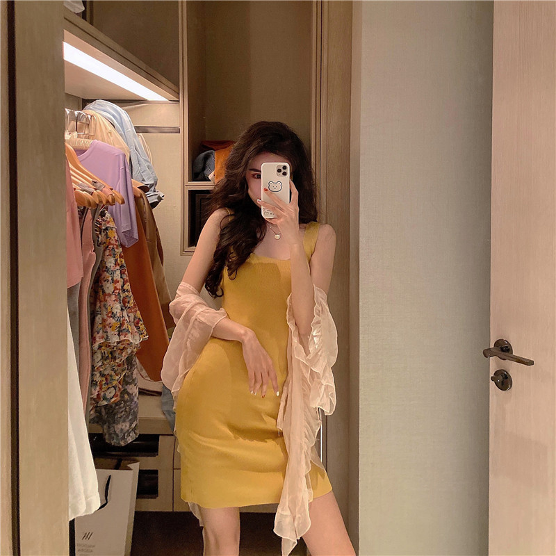 182g Weight Above Knee Dress Length Type Sleeveless Sleeve Length Strap Dress Dresses Type Polyacrylonitrile Fiber Fabric Type High Waist Waist Line Holiday, Daily Occasion Strap Neckline Slim Fit Type Solid Color Pattern Summer Season Women's Gender Casual, Elegant Style Wholesale Women's Casual Elegant Solid Color Holiday Daily Strap Sleeveless Strap Dress 12