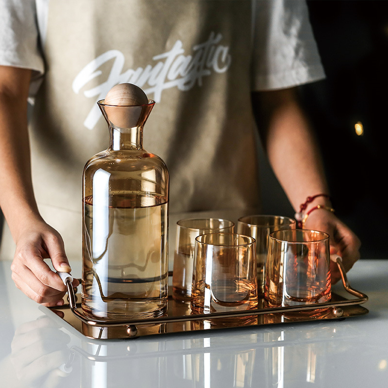 大容量冷水壺水杯套裝北歐創意直身透明玻璃水升家用簡約涼水壺