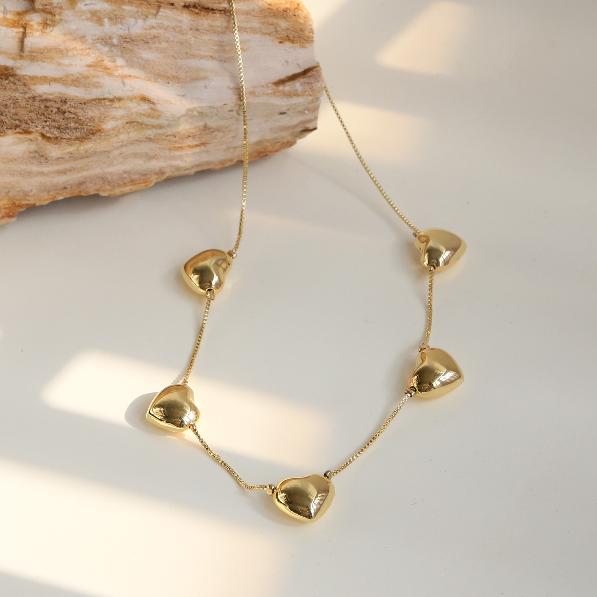 Brass Chain Material box chain Chain Type Wholesale Jewelry IG Style Heart Shape Brass Plating Multi Charms Necklace Box Chain