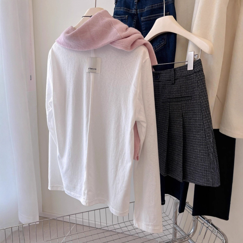 Layering King Korean Snowflake Cotton Back Seam Label Soft and Skin-Friendly Solid Color Round Neck Stylish Base T-Shirt for Women