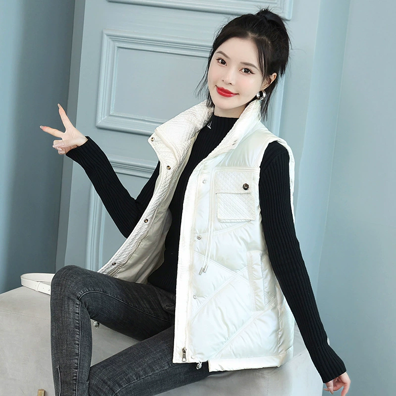 Гофрированный яркий пуховый хлопковый жилет женский осенне-зимний Новый короткий корейский вариант свободного жилета жилет куртка Оптовая Внешняя торговля