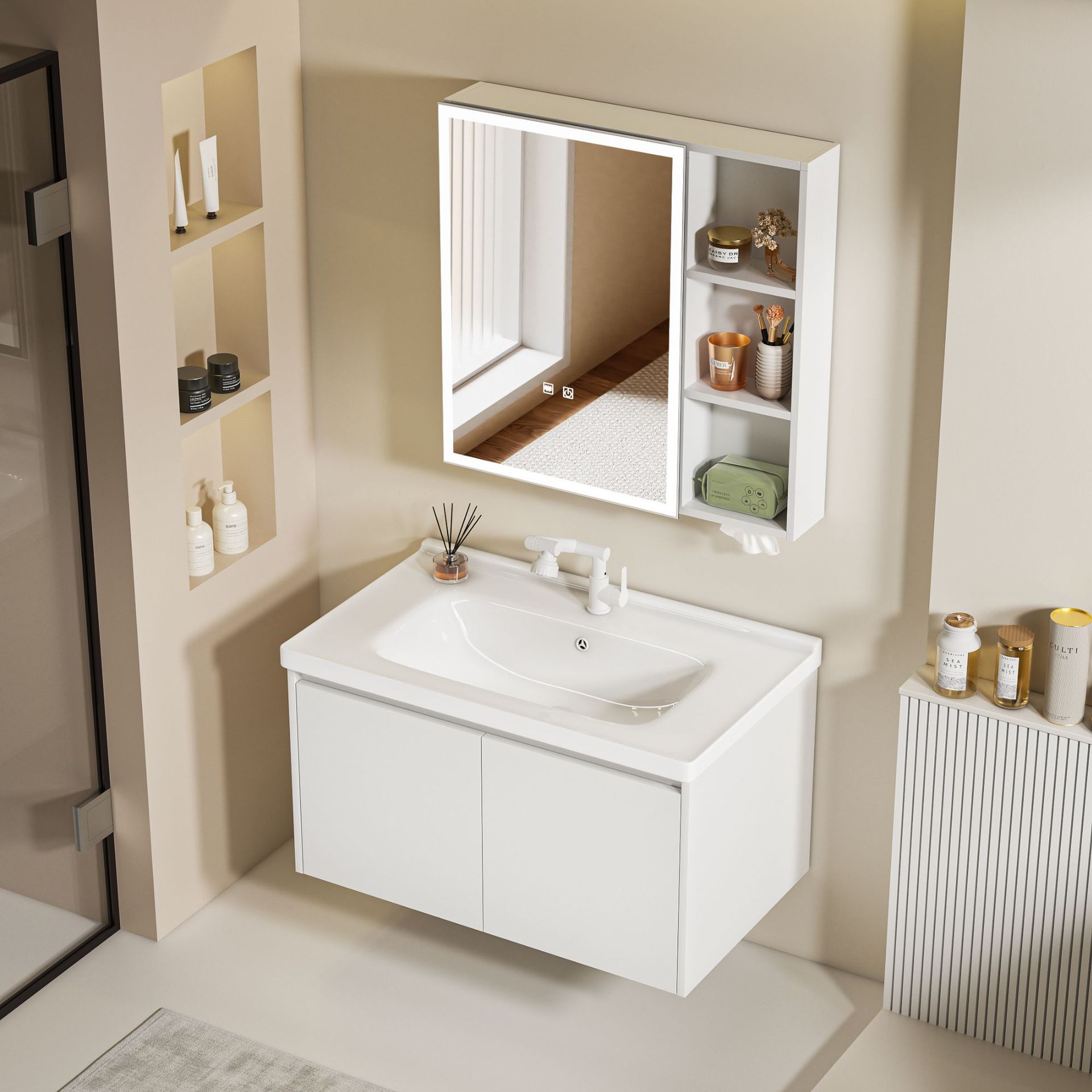 Modern Simple Honeycomb Aluminum Bathroom Cabinet Ceramic Integrated Basin Bathroom Hand Wash Basin Cabinet Combination Wash Basin