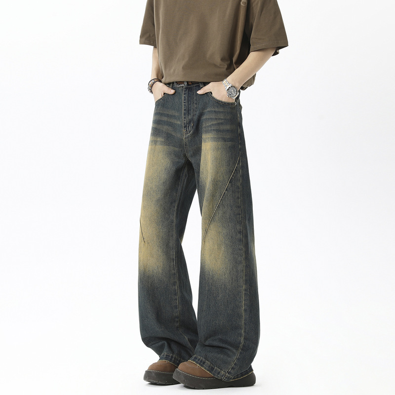 Men's Jeans Spring and Autumn Loose Straight Pants 2026 Youth Versatile Wide-Leg Retro Casual Pants