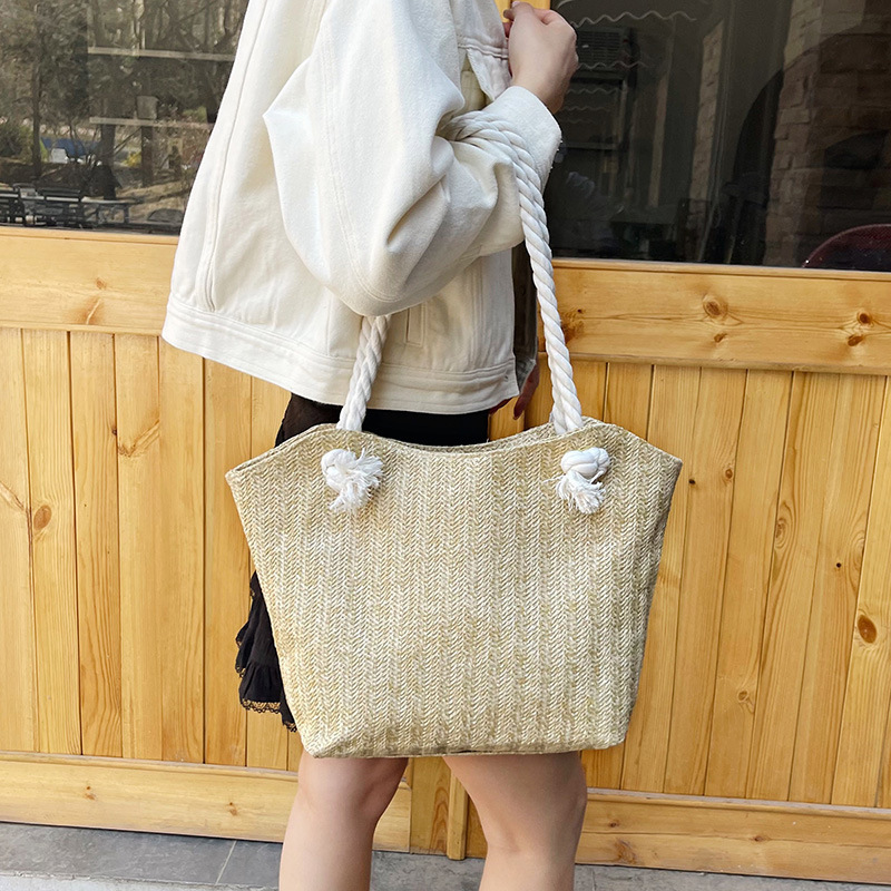 Handmade Rattan Shoulder Bag With Leather Trim And Seagrass_voghion.com