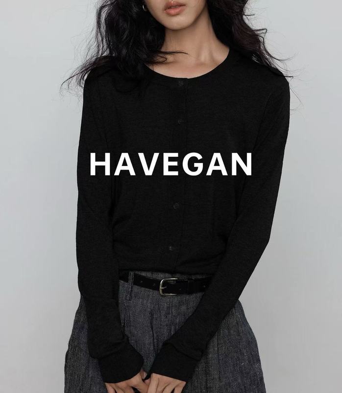 与间HAVEGAN/秋季圆领长袖针织开衫女薄款外穿宽松慵懒老钱风上衣|undefined